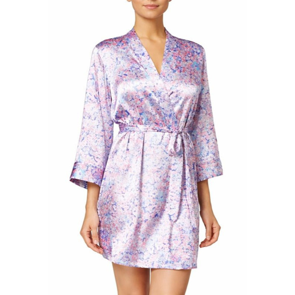 Linea Donatella Floral Satin Robe With Tie Waist Lightweight Size L / XL Bride - Picture 8 of 15